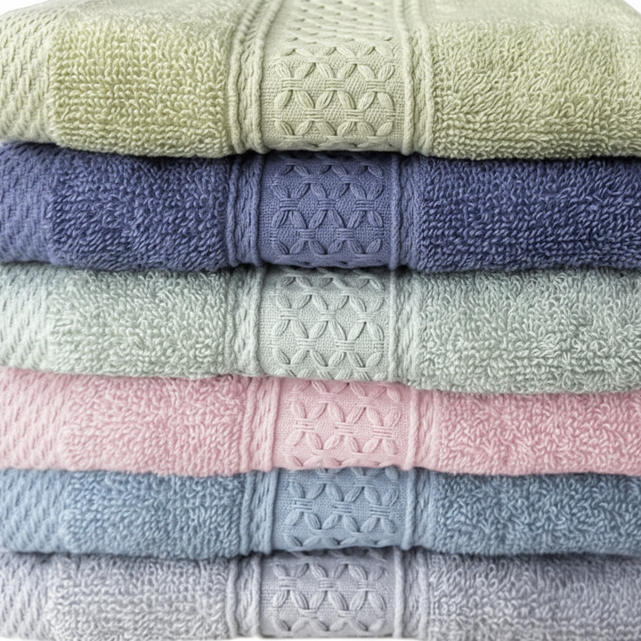 Close-up of an absorbent cotton washcloth from a six-piece set, highlighting its soft texture.