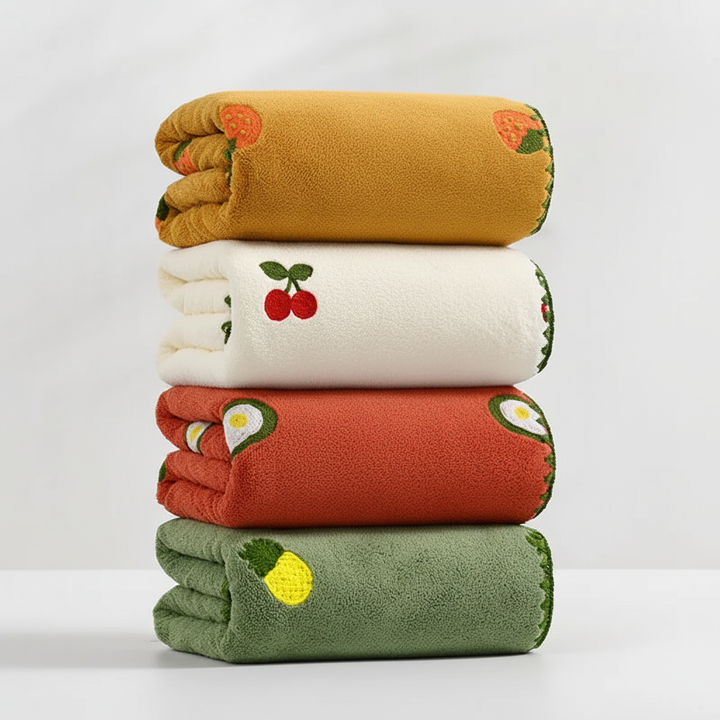 Soft embroidered fruit bath towel, luxurious and quick-dry; perfect home decor bathroom textile