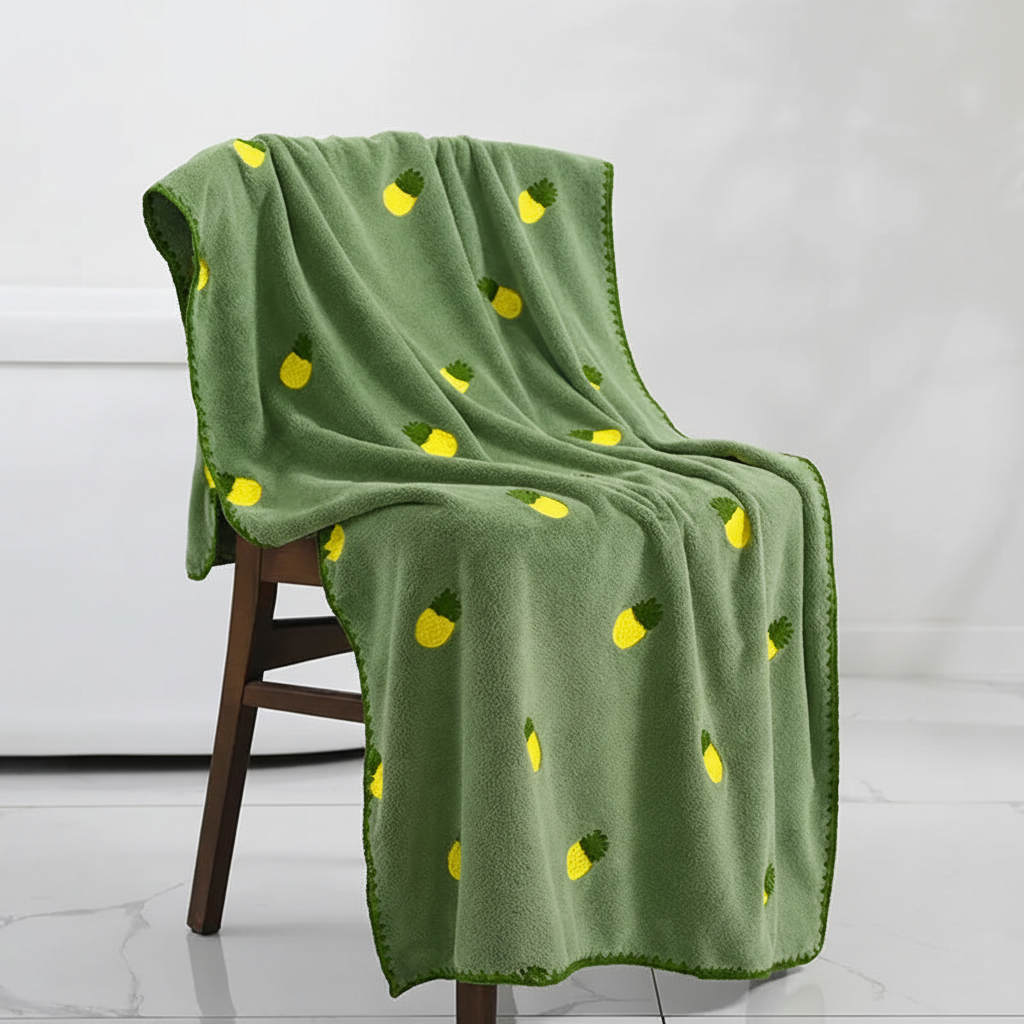 Unisex hand towel with detailed fruit embroidery, absorbent and soft bathroom textile