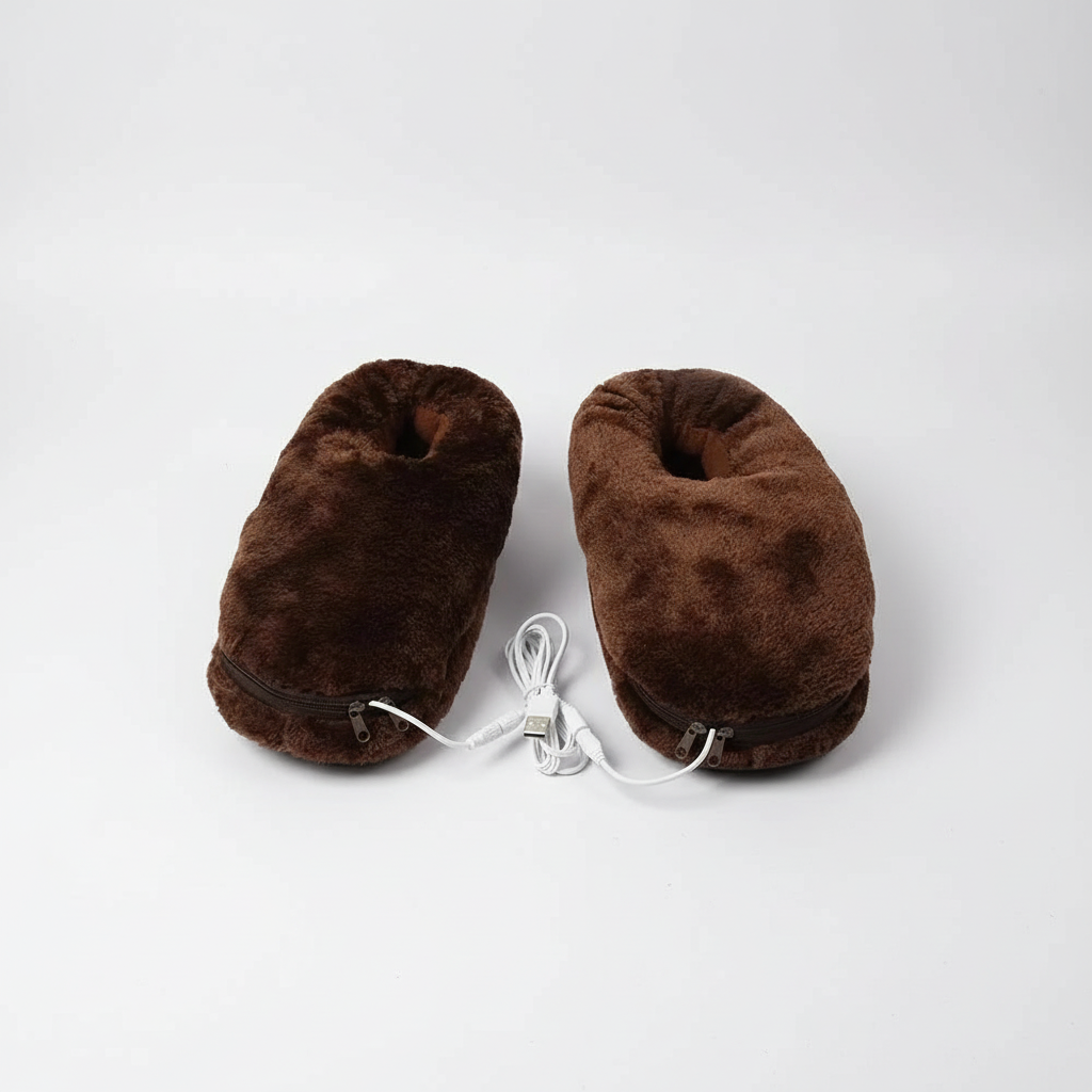 Soft plush indoor slippers with USB heating feature, ensuring warm feet.