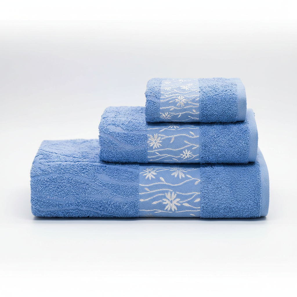 Soft, fluffy white cotton hand towel from a luxury 3-piece set, highlighting absorbency