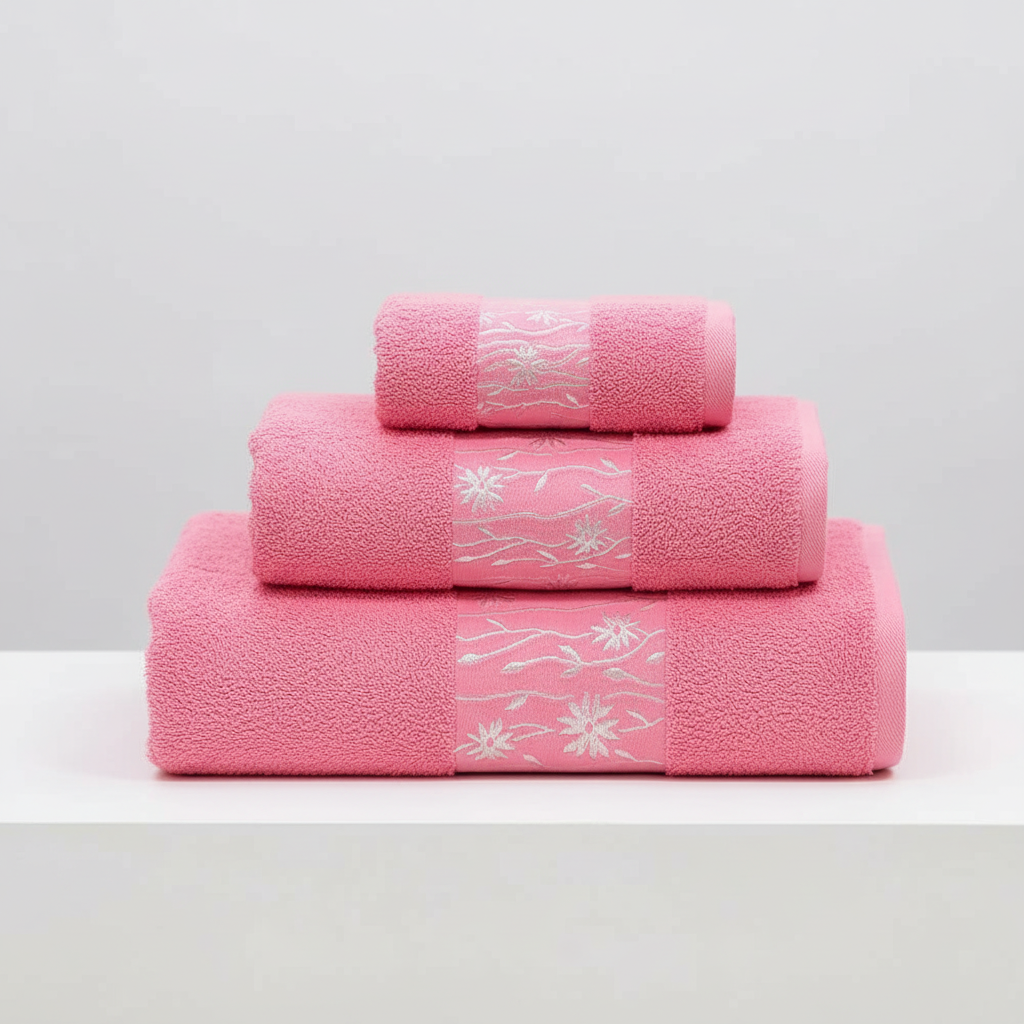 Detail shot of the textured, high-quality cotton fabric of a white towel from the luxurious 3-piece set