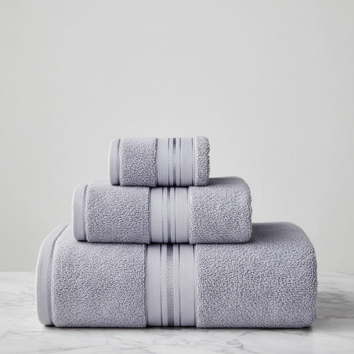 Comfortable and plush cotton absorbent towel set, ideal for modern bathroom decor