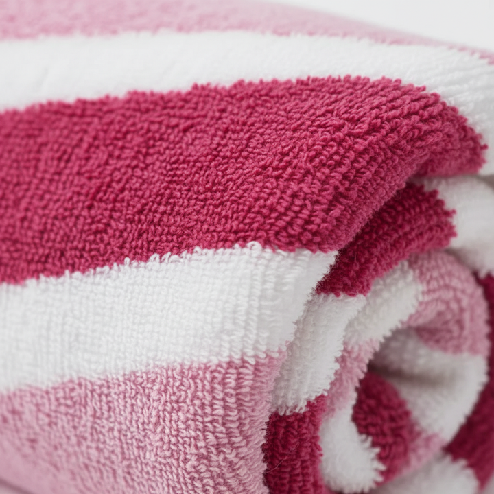 Stack of colorful fleece towels in bathroom, a soft and absorbent home goods set for daily use.