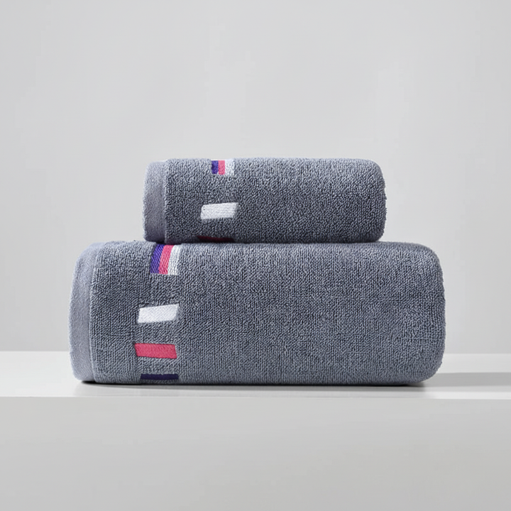Compact 2-piece luxury cotton towel set, highlighting its practicality and elegant bathroom accessory appeal.