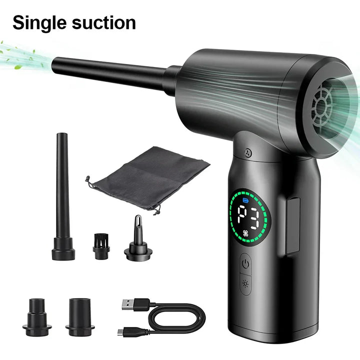 Modern portable dust blower & vacuum gadget, cordless and rechargeable with a useful LED light.