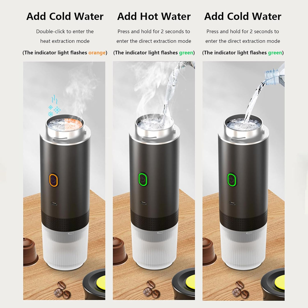 Rechargeable espresso maker, versatile 3-in-1 design, a must-have travel accessory
