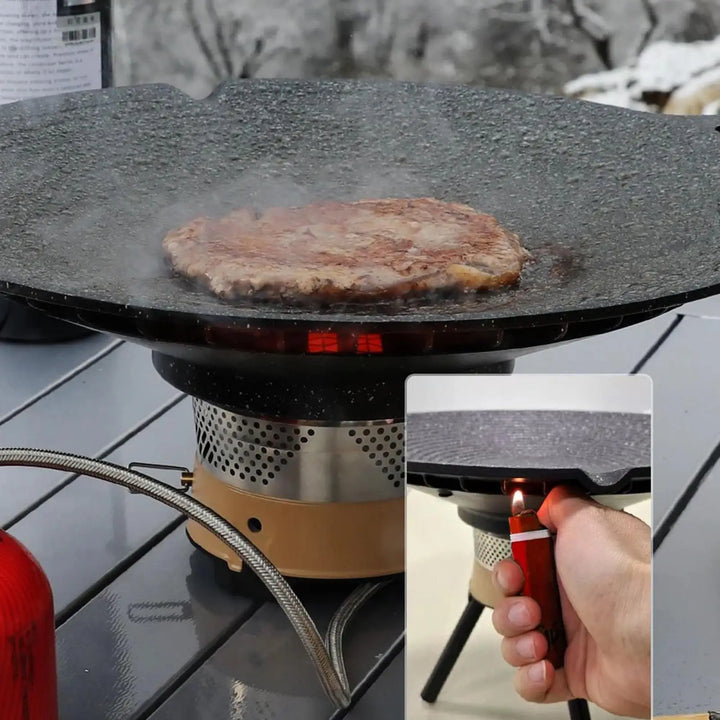 Lightweight Arlo camping grill pan, ideal for BBQ and outdoor cookware