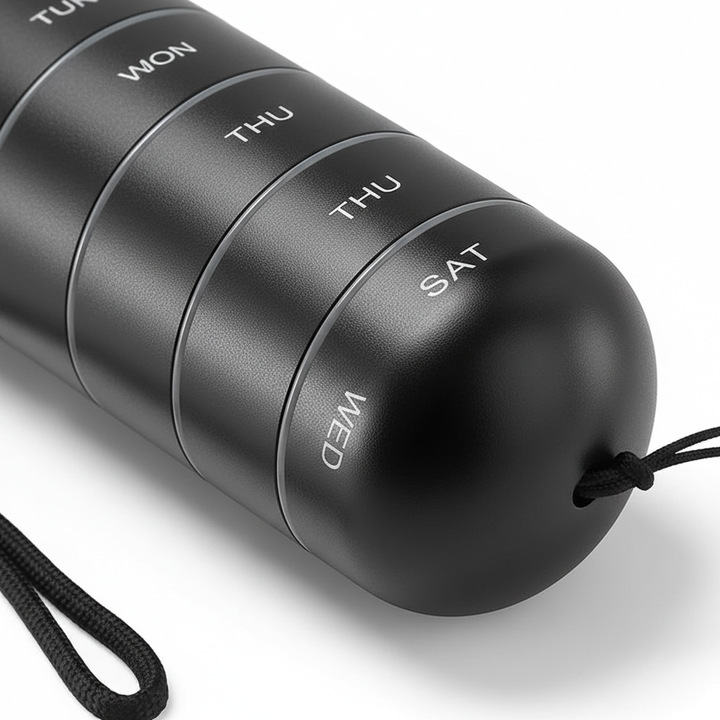 Compact aluminum pill case for daily reminders, perfect for on-the-go medication management
