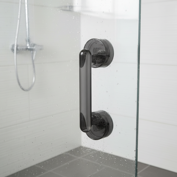 Compact SlipGuardo safety handle, perfect for travel and temporary home safety installations.