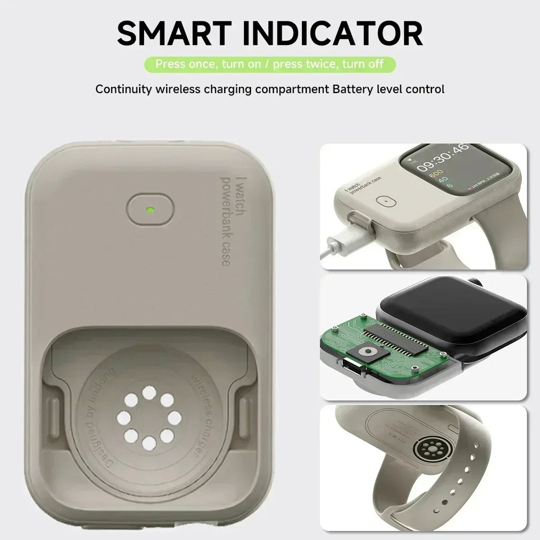 Compact 1200mAh Apple Watch portable wireless charger, ideal for travel and on-the-go power.