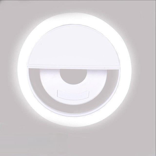Rechargeable clip-on LED ring light for mobile phones, provides studio-quality lighting for selfies and live streams