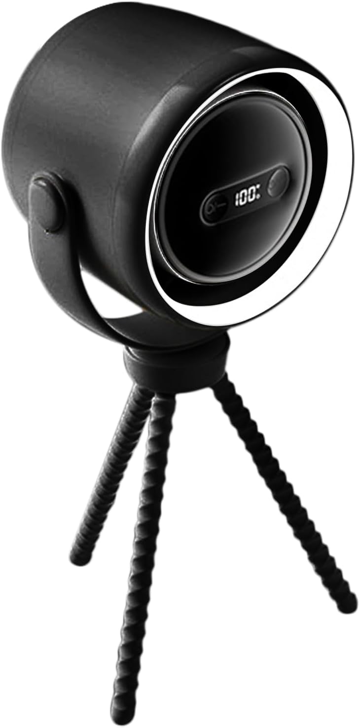 Portable clip-on stroller fan with night light, attached to a baby stroller handle.
