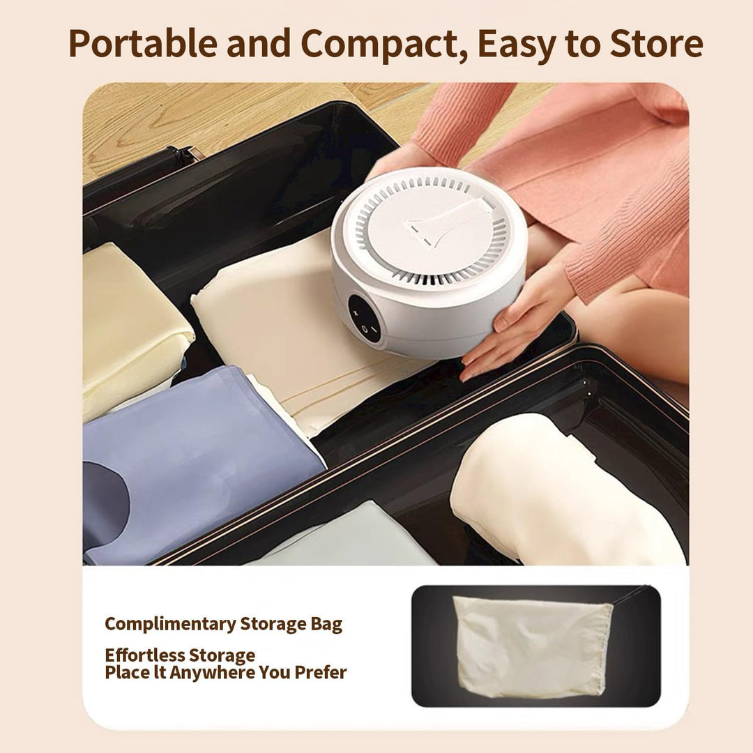Portable clothes dryer for small spaces, demonstrating its drying capabilities with clothing inside the folding bag.