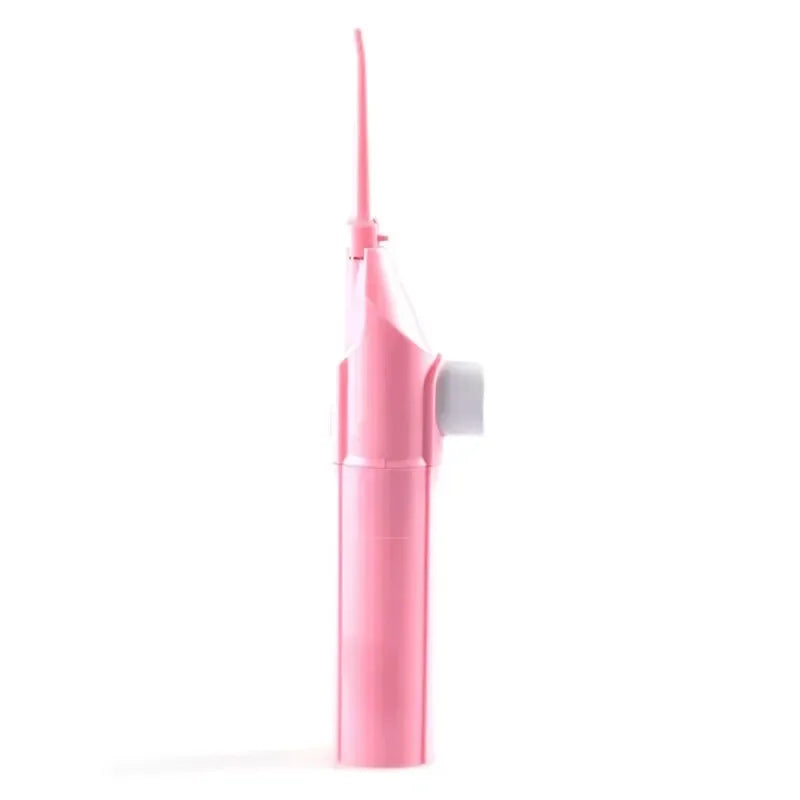 Manual portable water flosser, ideal for travel, ensuring thorough teeth cleaning and gum care.