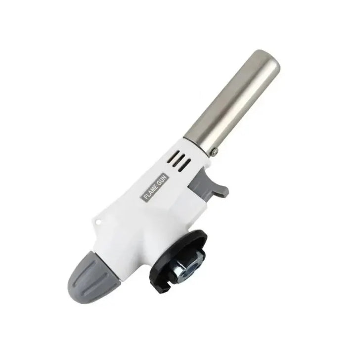 Portable metal butane gas torch for BBQ igniting and outdoor cooking, a versatile camping tool