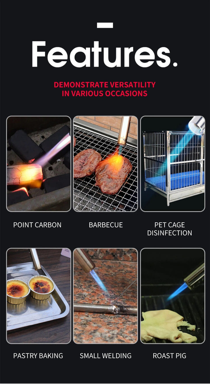 High-quality portable metal butane torch, designed for reliable ignition in camping and cooking