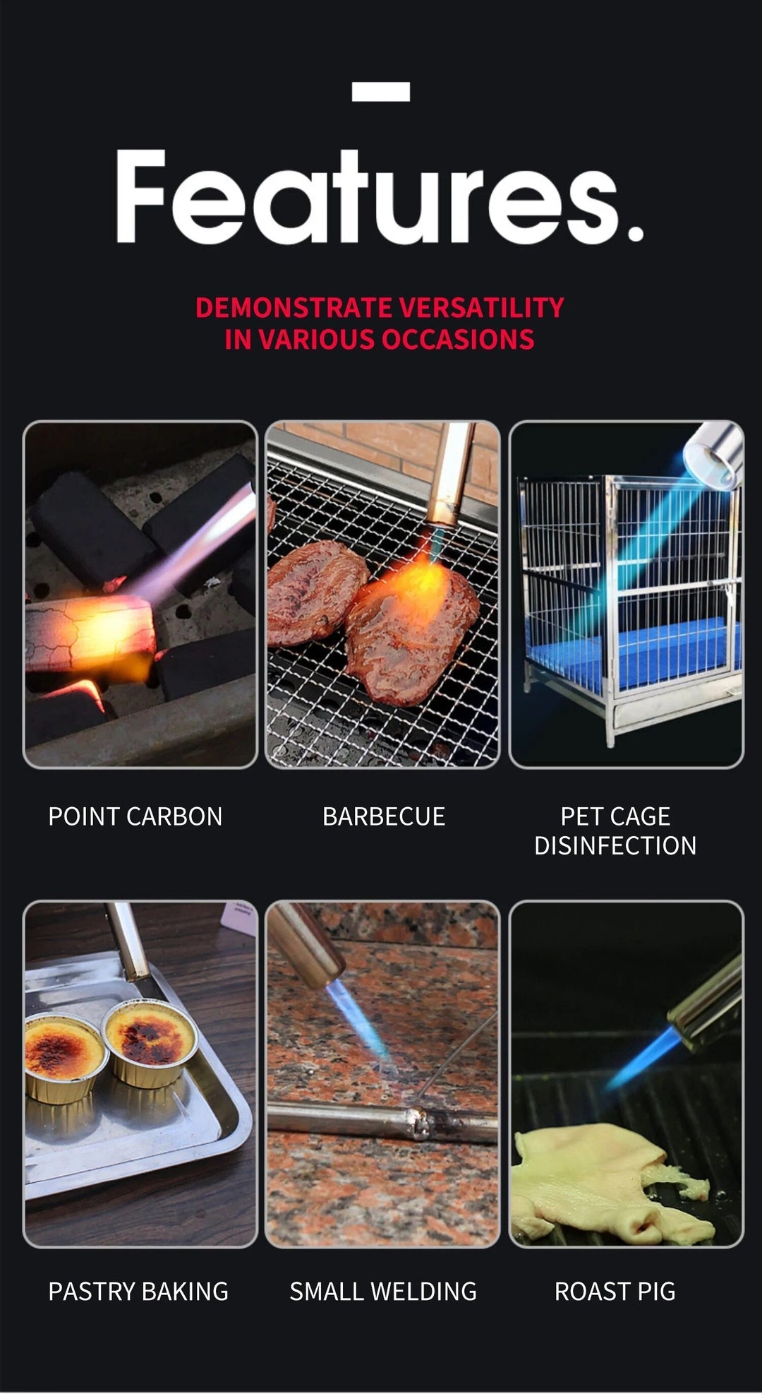 Efficient metal butane gas torch for quick and convenient BBQ and camping use