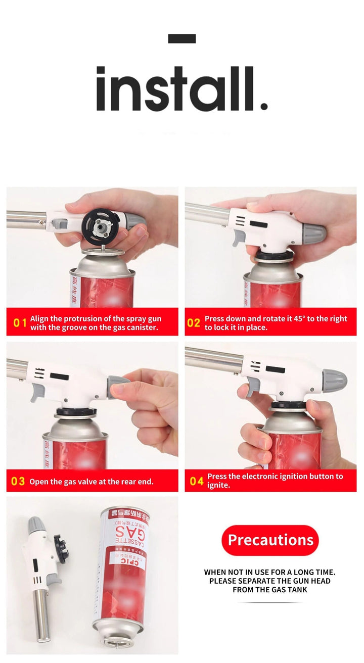 Portable metal butane torch, excellent for caramelizing and searing dishes