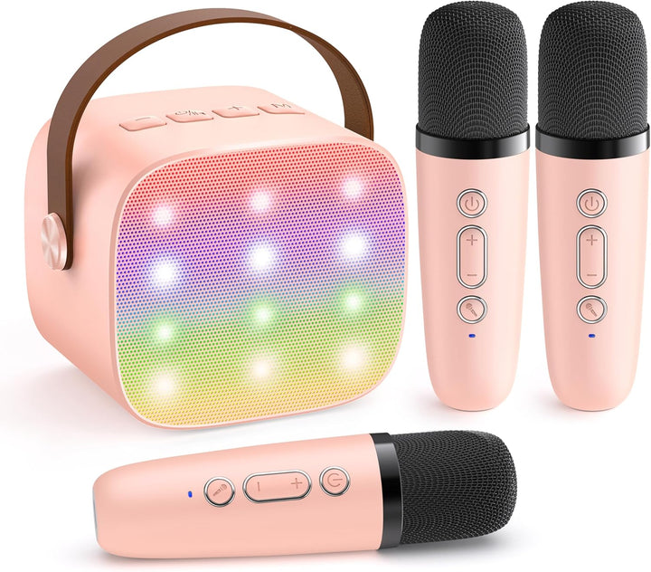 Veylo Mini Karaoke Machine with handle, emphasizing its portable audio design for travel and outdoor use
