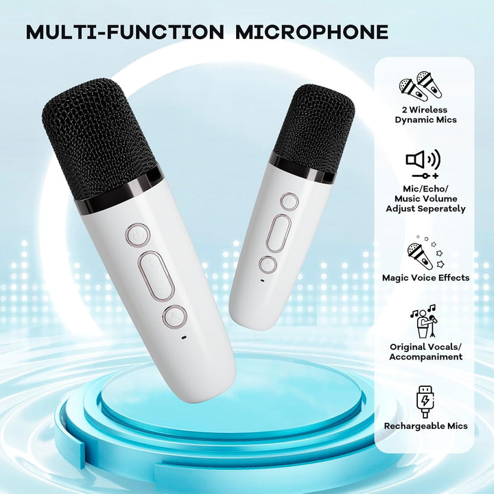Veylo Portable Karaoke Machine glowing with LED lights in a dimly lit room, creating a festive mood