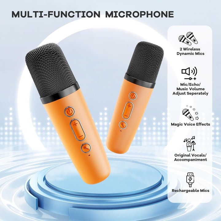 Veylo Bluetooth Karaoke Machine and two wireless microphones, ready for immediate use and fun