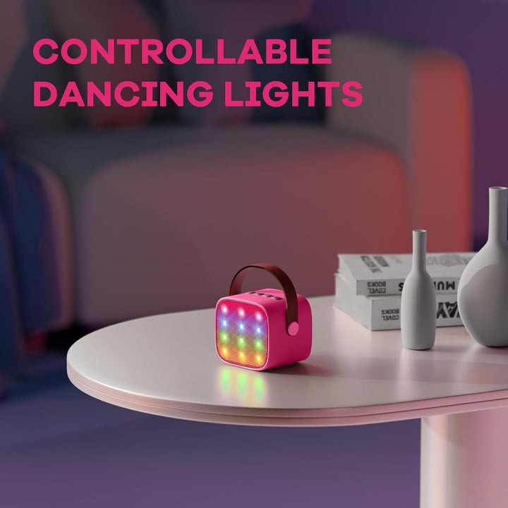 Veylo Karaoke Machine with Bluetooth speaker, displaying colorful LED lights for a fun party atmosphere