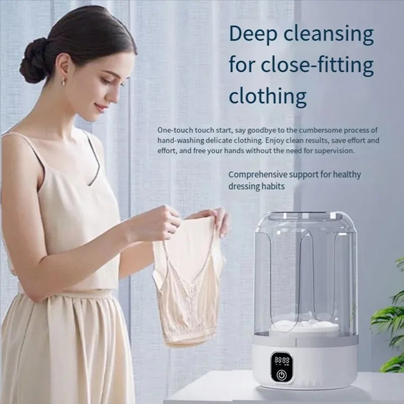 Compact travel washing machine featuring an easy-to-read LED display for small loads