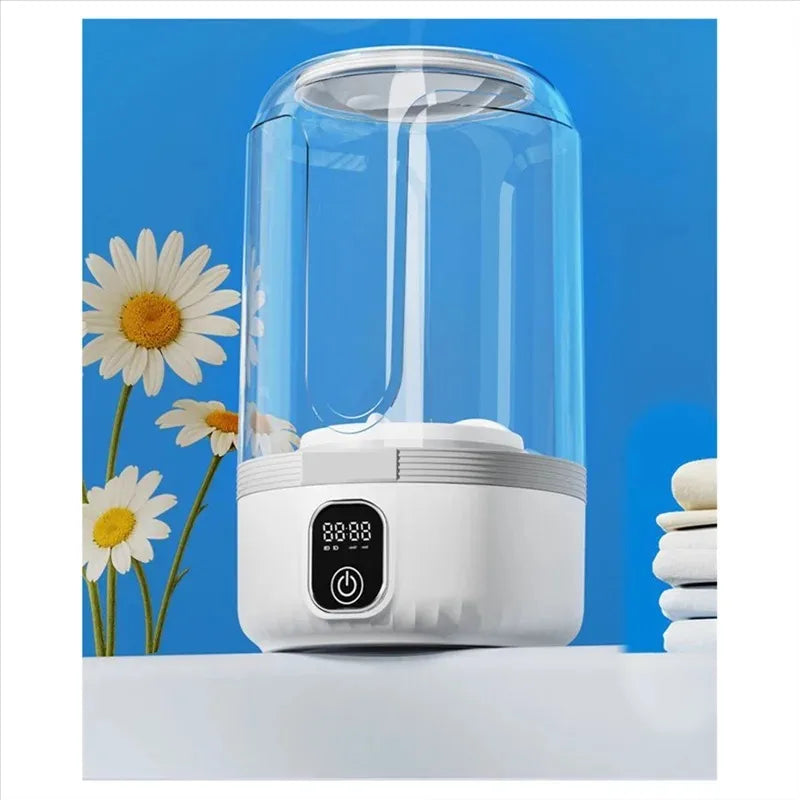 White portable mini washing machine with LED, designed for small garment washing on the go