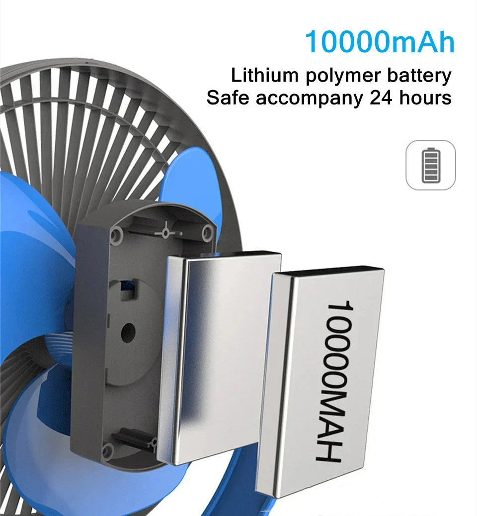 Desk clip fan Zephyr, USB rechargeable, long-lasting 10000mAh battery, quiet operation