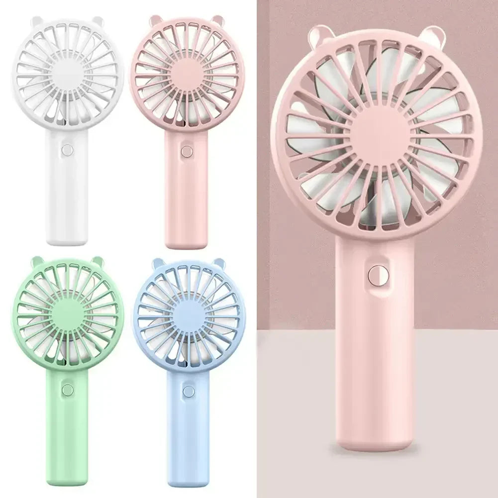 Portable USB rechargeable mini hand fan in blue, ideal for keeping cool on the go.