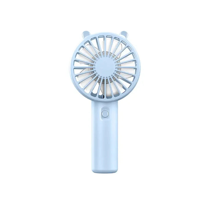 Lightweight portable fan, easily fits in a bag, with long-lasting USB rechargeable battery.