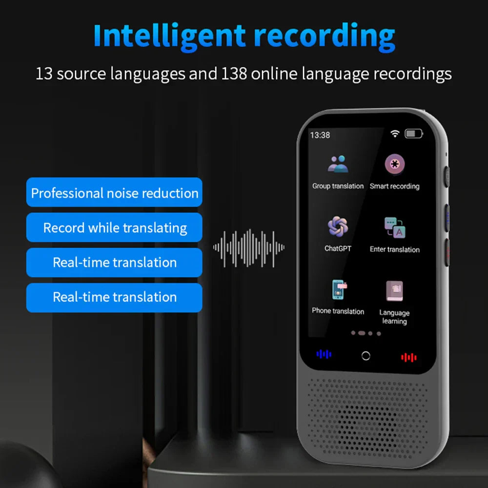 Handheld voice translation device with a large screen, excellent for multi-language communication.