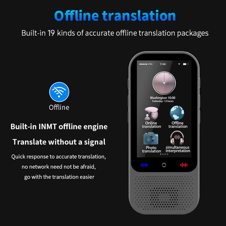 Offline voice translator demonstrating its compact size and user-friendly interface.