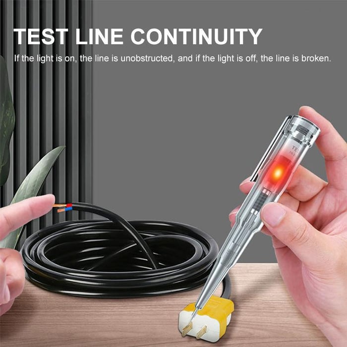 Close-up of an electrician's voltage tester, ensuring safe circuit detection for pros & DIYers.