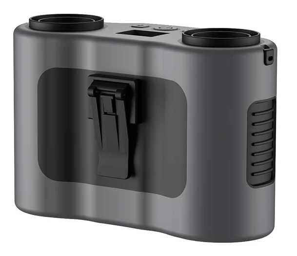 Camping fan: portable and rechargeable waist clip design with dual air outlets, easy to wear.