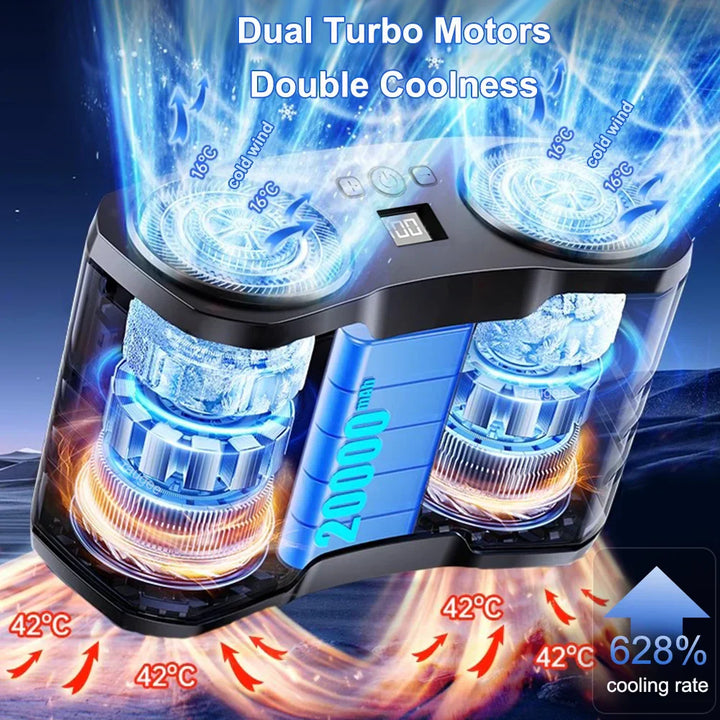 Versatile clip fan with large battery capacity, designed for maximum comfort and dual airflow.