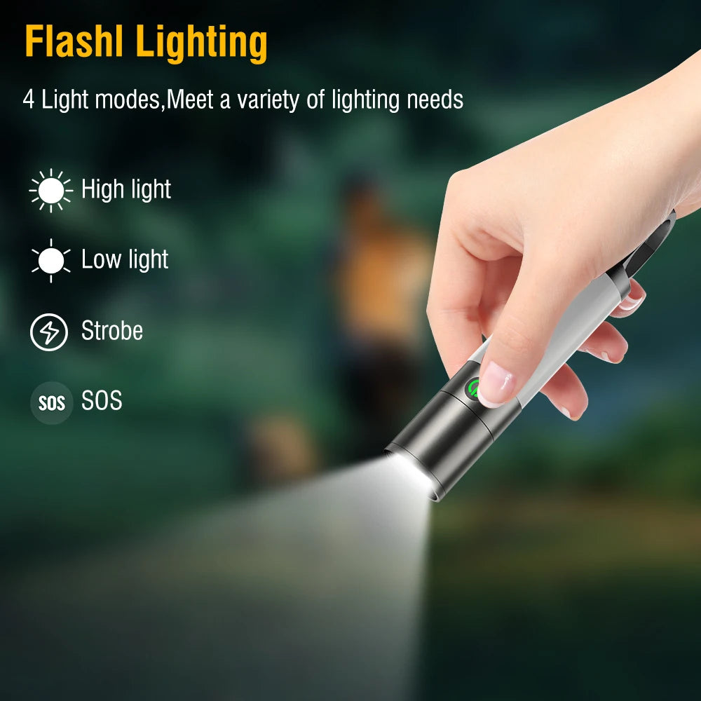 Portable USB-C rechargeable LED flashlight, essential for home & outdoor use.