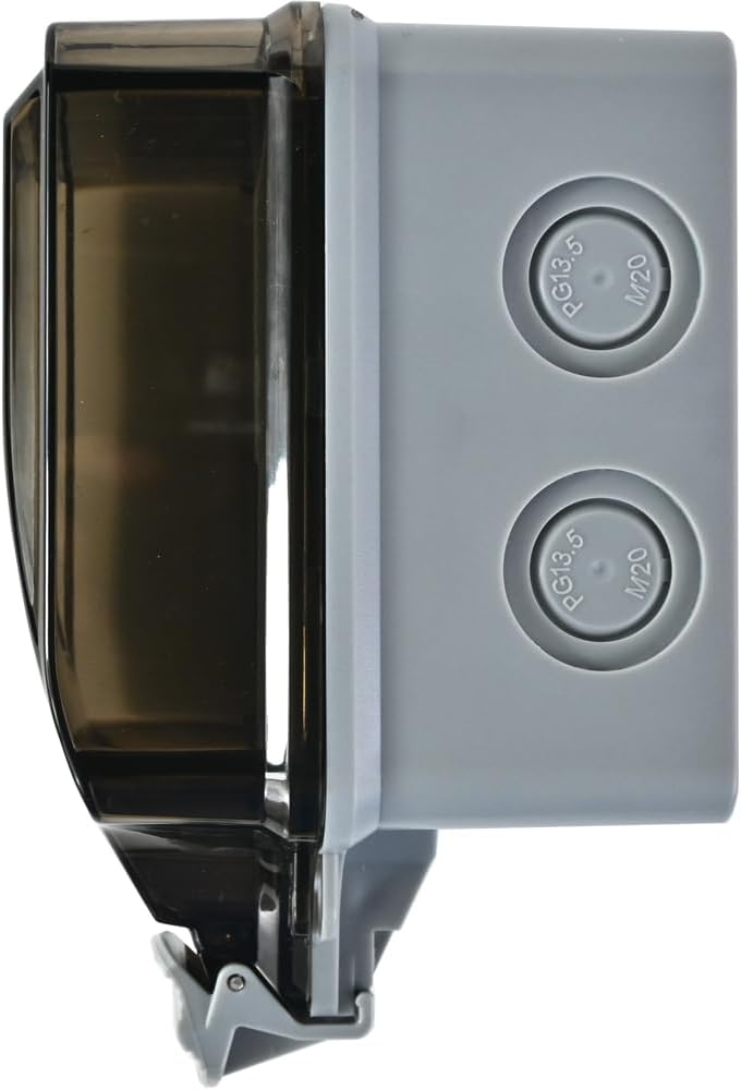 Detailed image of the IP66 outdoor socket's internal components, protected by its lockable cover.