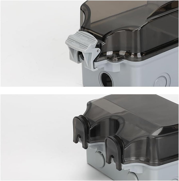 Weatherproof garden power outlet: IP66 outdoor socket with a grey lockable cover for diverse applications.