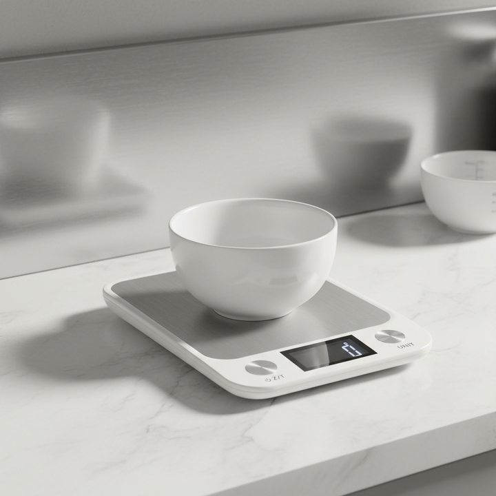 Precise digital kitchen scale for accurate baking & cooking measurements. Stainless steel design & waterproof.