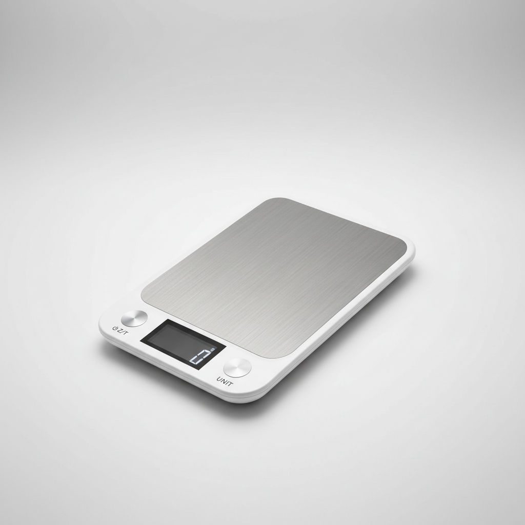 Digital kitchen scale by PrecisiWeigh for precise food measurements in baking & cooking. Durable and easy to clean.