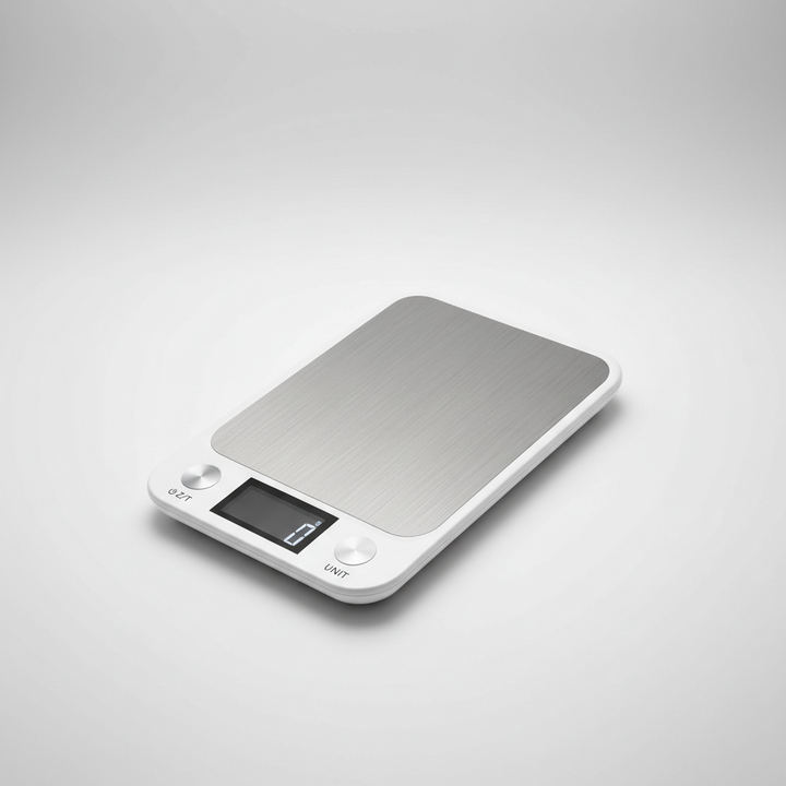 Digital kitchen scale by PrecisiWeigh for precise food measurements in baking & cooking. Durable and easy to clean.