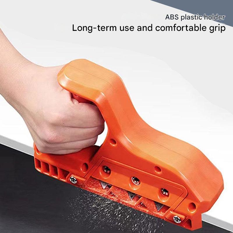 Efficient hand scraper, ideal for plasterboard, wood, and plastic edge finishing.
