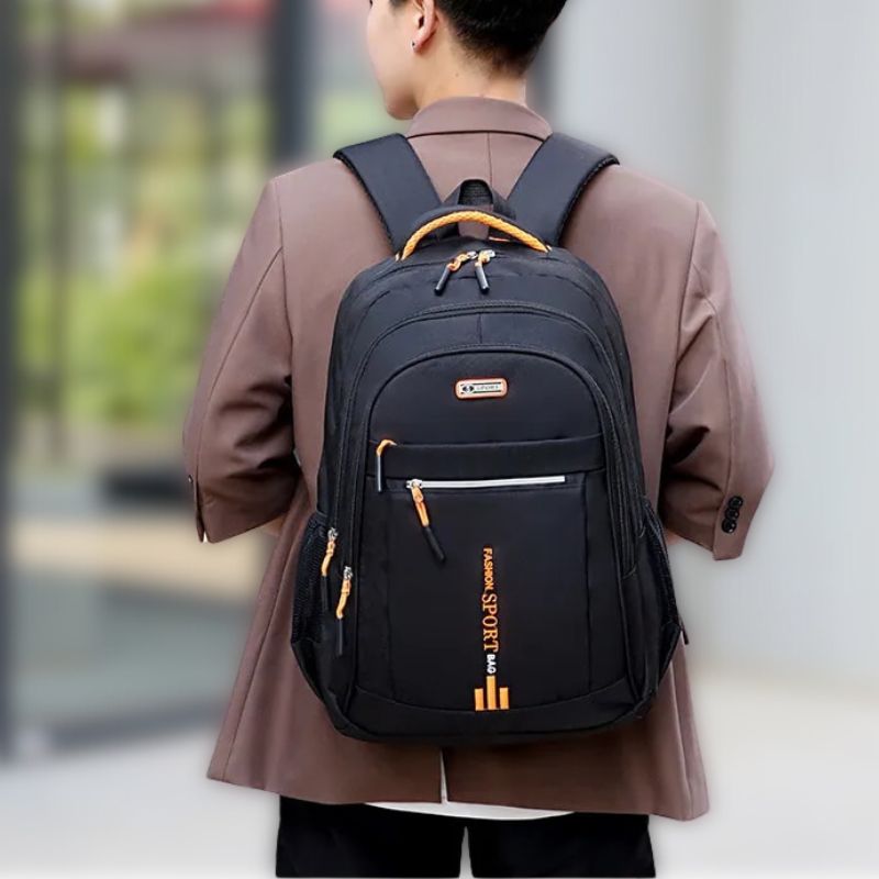 Stylish men's waterproof laptop backpack with multiple compartments, ideal for office and travel.
