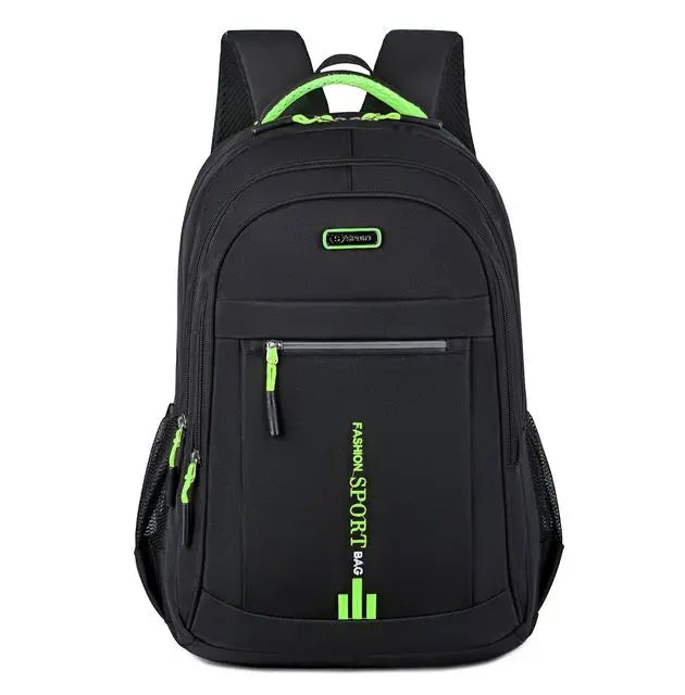 Front view of men's waterproof business backpack, showing secure zippers & accessible pockets.