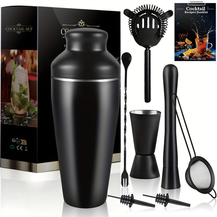 All-in-one MixMaster professional cocktail set, featuring a robust stainless steel shaker & essential bar tools.