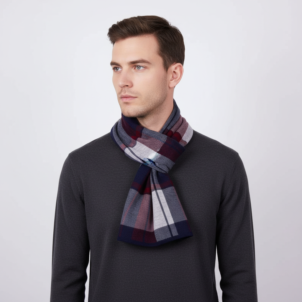 Folded pure wool men's plush winter scarf in beige, a versatile cold-weather accessory