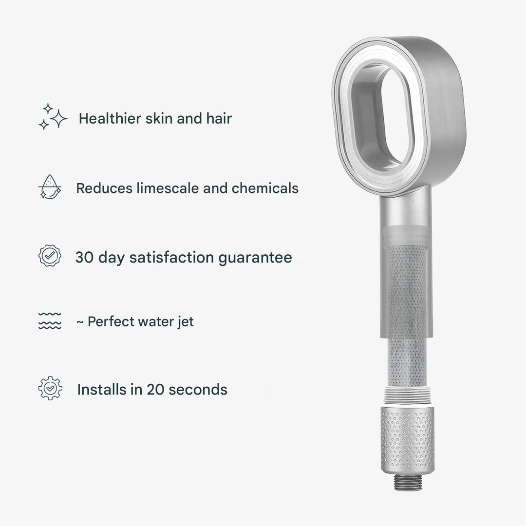 Eco-friendly filtered shower head removes chlorine & impurities for healthier skin and hair.