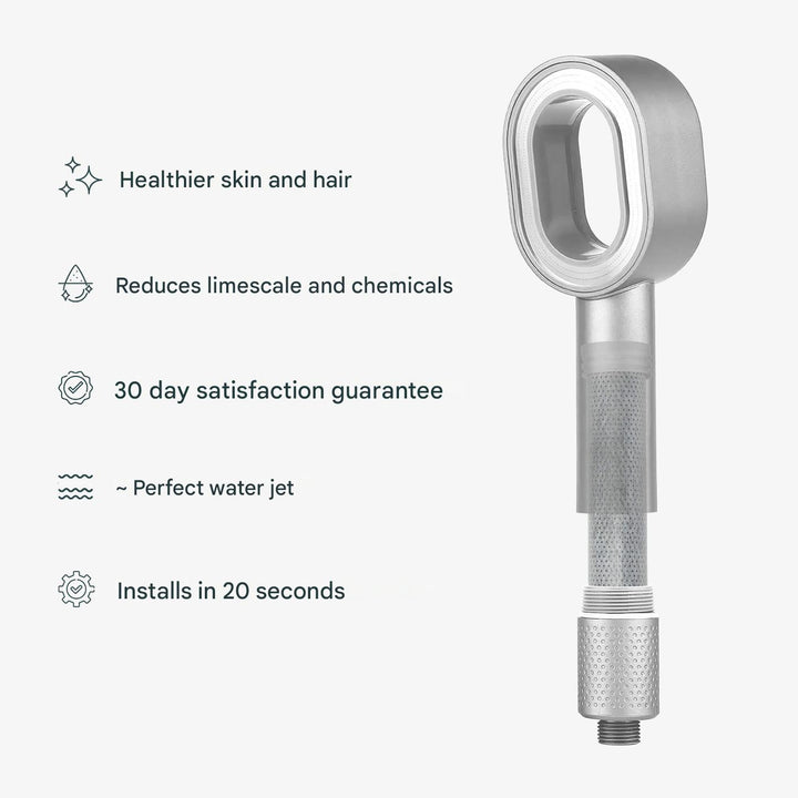 Eco-friendly filtered shower head removes chlorine & impurities for healthier skin and hair.